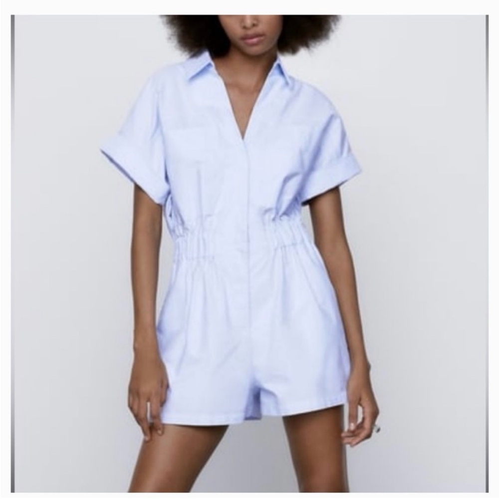 Zara Light Blue Short Sleeve Romper Small Worn Once